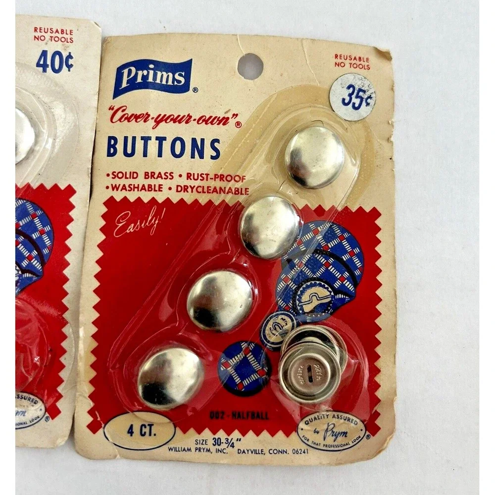 Vintage 1960s Prims Cover Your Own Buttons Solid Brass Lot of 3 Packages NOS USA